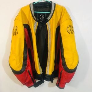 90s Akoury cool rare colour motorcycle leather jacket with pads